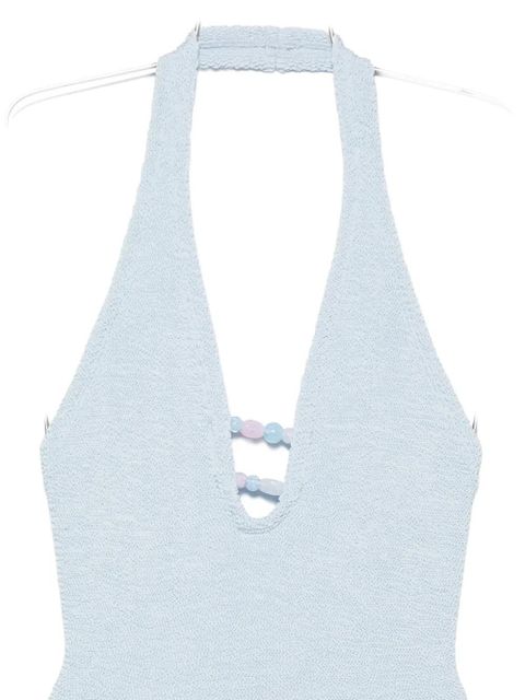 Hunza G Adriana bead-embellished halterneck swimsuit - Blue