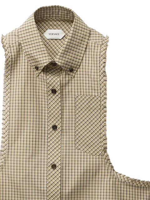 Versace check frayed shirt - Neutrals