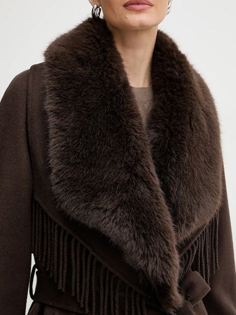 Marciano by Guess płaszcz z dodatkiem wełny LILIANA kolor brązowy 5BGL46 7125A