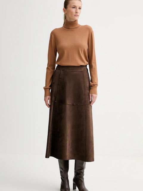 Calvin Klein sweter z dodatkiem wełny damski kolor brązowy lekki z golfem LV044D371G