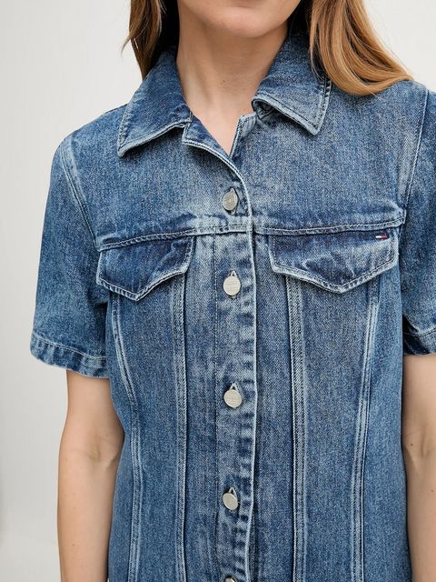 Tommy Hilfiger sukienka jeansowa kolor niebieski midi prosta WW0WW46638