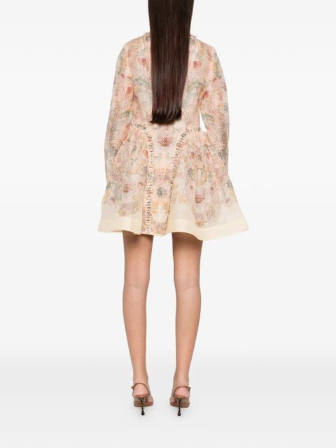 ZIMMERMANN Rebellion beaded floral-print mini dress - Pink