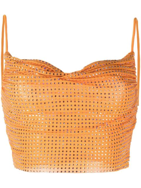 Self-Portrait crystal-embellished crop top - Orange - zdjęcie produktu nr 1