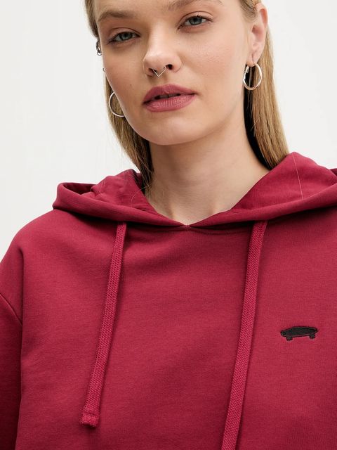 Vans bluza bawełniana damska kolor czerwony z kapturem gładka VN000P5PBRD1
