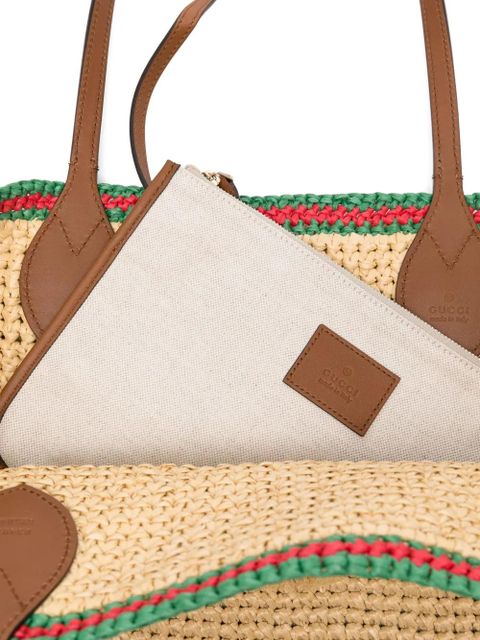 Gucci leather-trim logo-detail tote bag - Neutrals