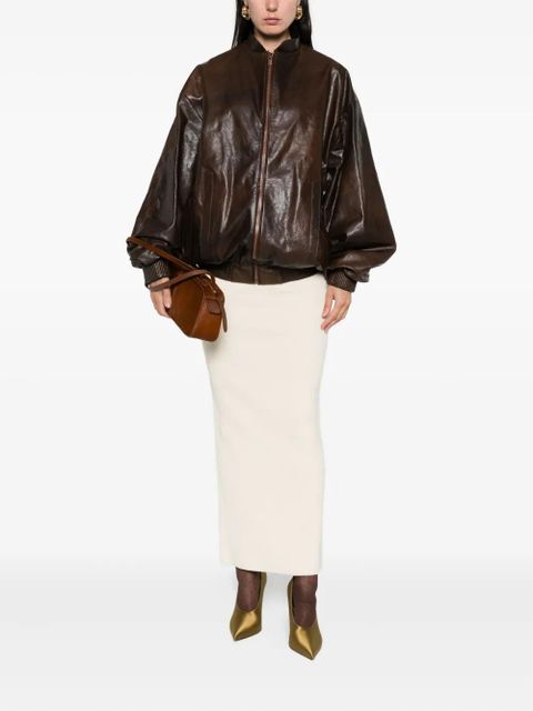 Magda Butrym zip-front leather bomber jacket - Brown