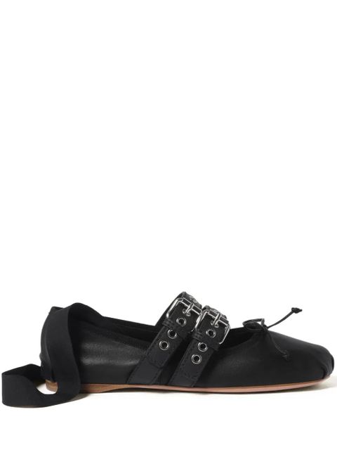 Miu Miu buckled leather ballerina shoes - Black - zdjęcie produktu nr 1