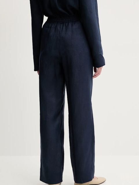 The Sleeper spodnie lniane damskie kolor granatowy szerokie high waist UNPT01P004N