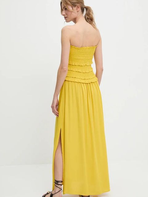 Answear.LAB sukienka z lnem kolor żółty maxi rozkloszowana - zdjęcie produktu nr 2