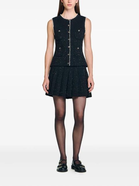 SANDRO pearl-trimmed tweed waistcoat - Black - zdjęcie produktu nr 2