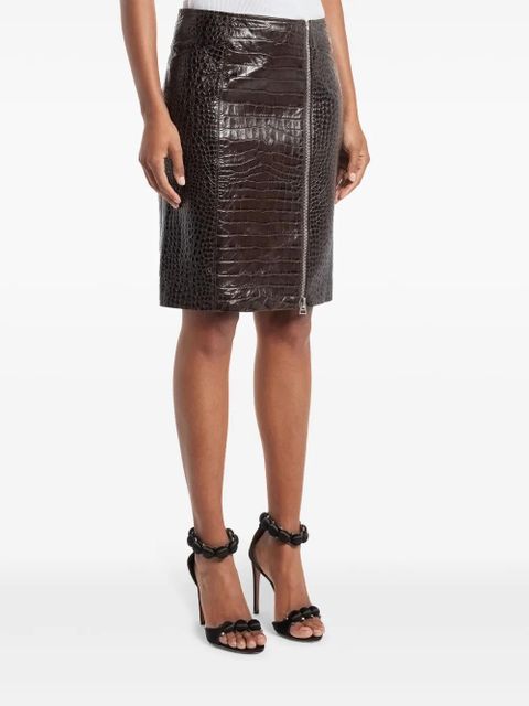 TOM FORD crocodile-effect leather miniskirt - Brown