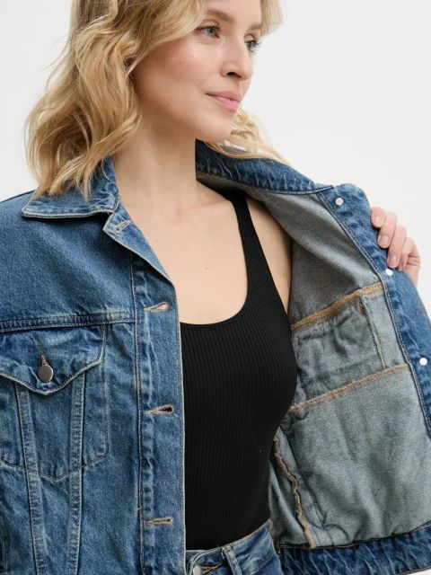 Answear.LAB kurtka jeansowa damska kolor niebieski przejściowa oversize