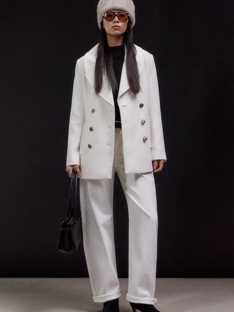 Answear Lab płaszcz wełniany kolor biały przejściowy dwurzędowy - zdjęcie produktu nr 1