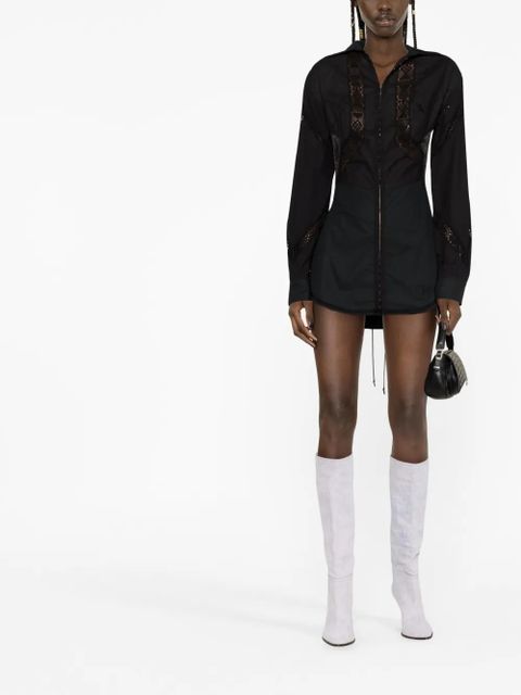 Marine Serre lace-detail shirt dress - Black - zdjęcie produktu nr 2