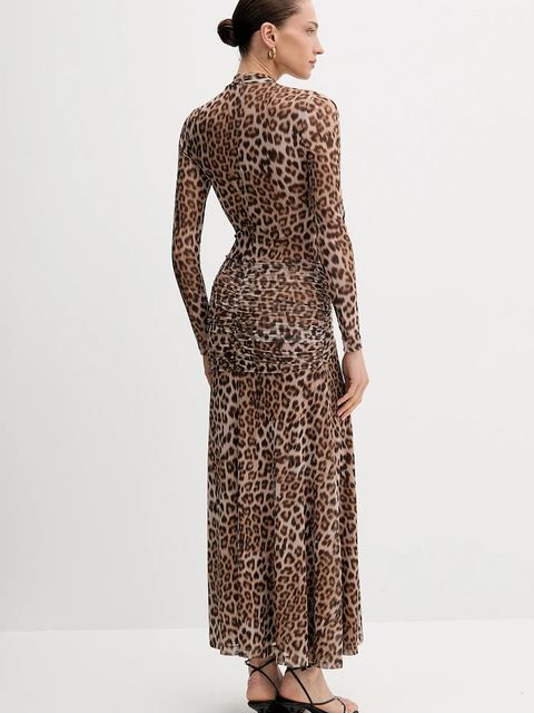 Bardot sukienka kolor brązowy maxi rozkloszowana 58853DB8