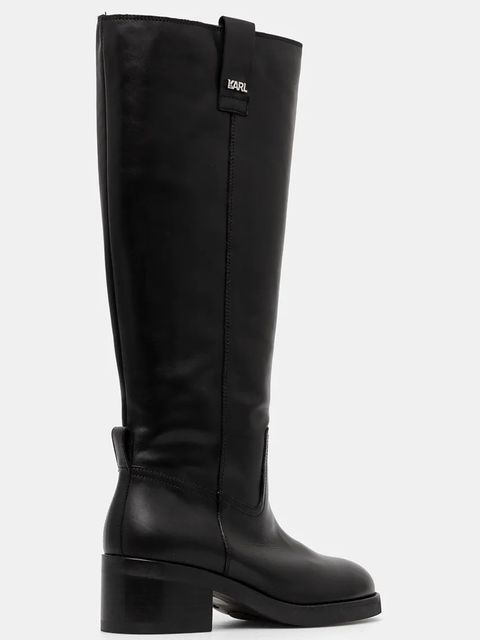 Karl Lagerfeld kozaki skórzane BROOKLYN damskie kolor czarny na słupku KL41790