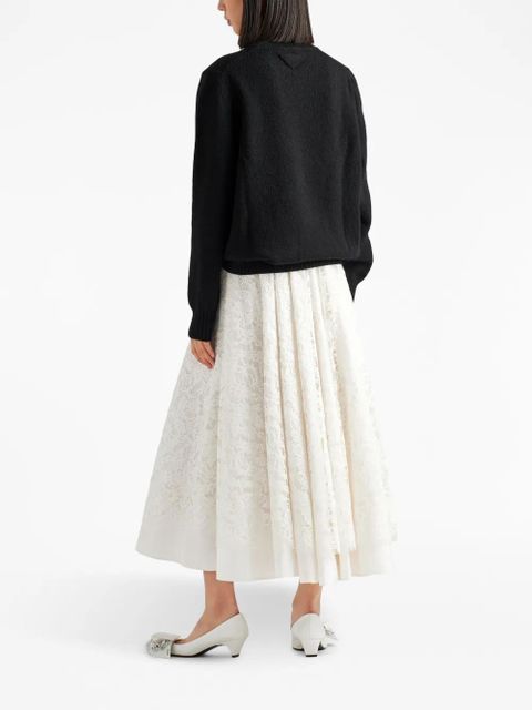 Prada floral-lace cotton midi skirt - White