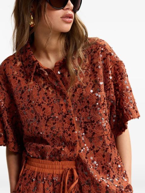Essentiel Antwerp sequin-embellished short-sleeved shirt - Red