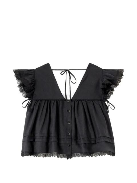 GANNI lace-trimmed ruffled blouse - Black - zdjęcie produktu nr 1