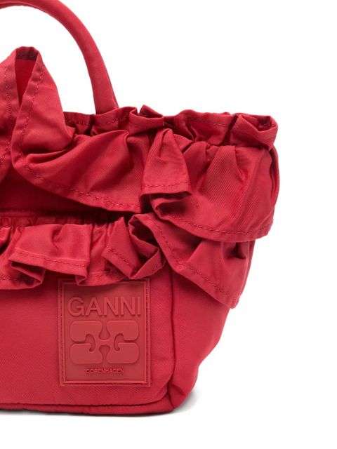 GANNI ruffled-detail tote bag - Red