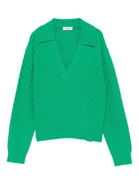 SANDRO textured V-neck sweater - Green - zdjęcie produktu nr 1