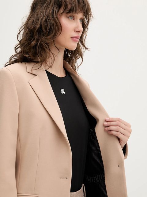 HUGO marynarka kolor beżowy jednorzędowa gładka 50546778