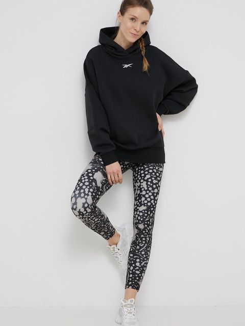 Reebok bluza dresowa Studio Recycled Lux damska kolor czarny z kapturem gładka H51828.100012005 - zdjęcie produktu nr 1