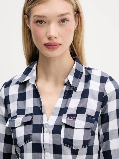 Hollister Co. koszula bawełniana damska kolor niebieski regular z kołnierzykiem klasycznym KI340-5425