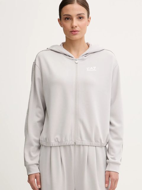 EA7 Emporio Armani bluza damska kolor szary z kapturem gładka AF12643.7W000443 - zdjęcie produktu nr 1