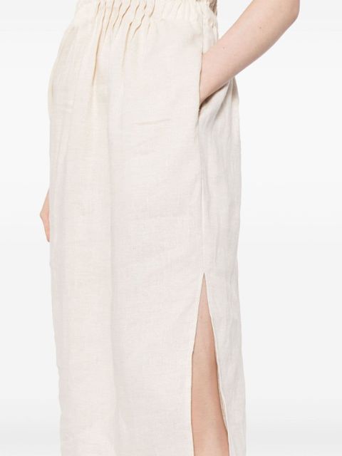 STAUD pintuck-detailing linen dress - Neutrals