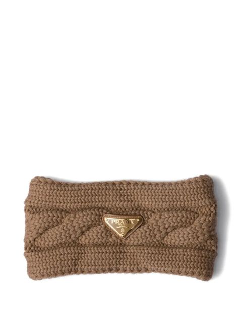 Prada cable-knit triangle-logo headband - Brown - zdjęcie produktu nr 1