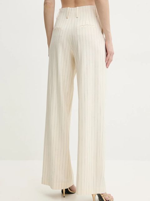 Simona Corsellini spodnie damskie kolor beżowy szerokie high waist P25CPPA019