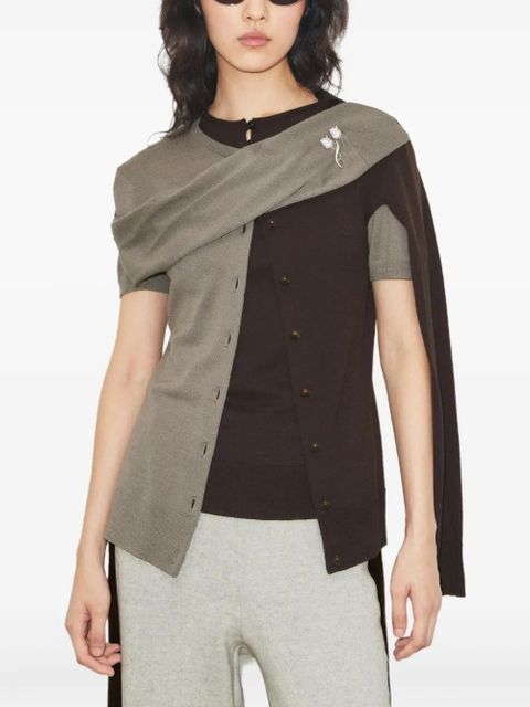 Tory Burch colourblock brooch wool cardigan - Grey