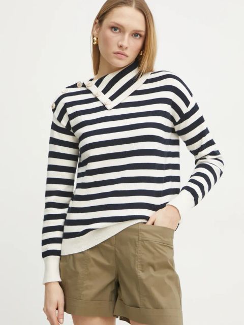 Morgan sweter MOUETTE damski kolor beżowy z półgolfem MOUETTE