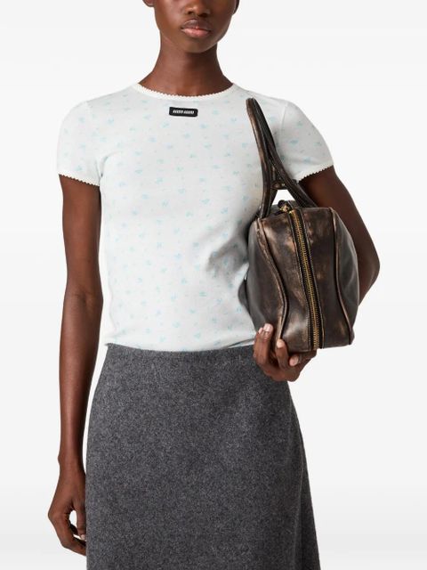 Miu Miu floral-pattern logo-patch T-shirt - White - zdjęcie produktu nr 2