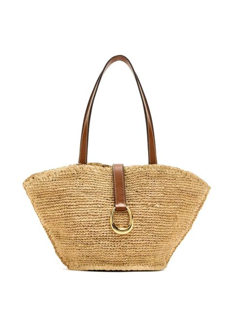 STAUD leather-trimmed raffia tote bag - Neutrals - zdjęcie produktu nr 1