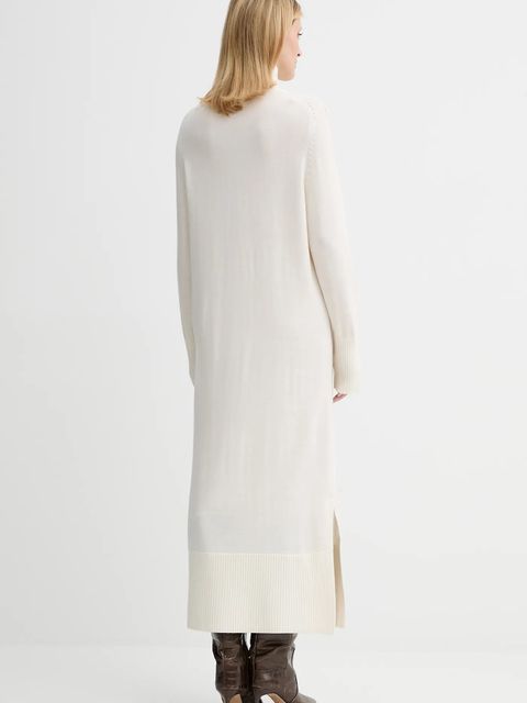 BOSS Orange sukienka z wełną kolor beżowy maxi prosta 50548961