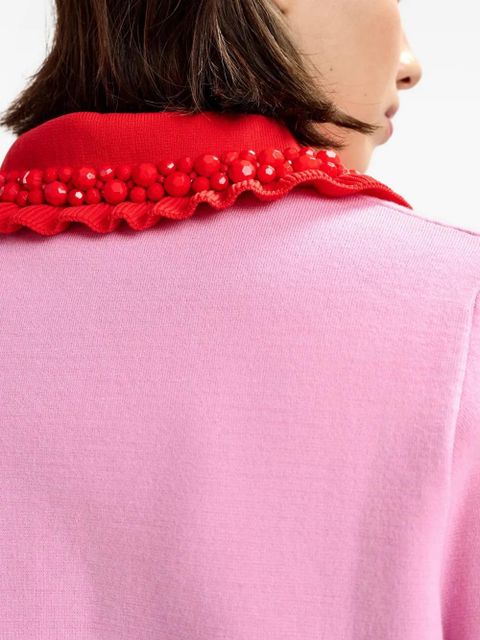 Essentiel Antwerp beaded-embellished ruffled-trim polo top - Pink