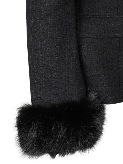 Self-Portrait fur-trimmed tweed jacket - Black