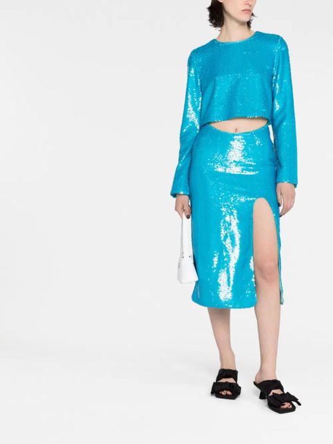 GANNI sequin-embellished crop top - Blue