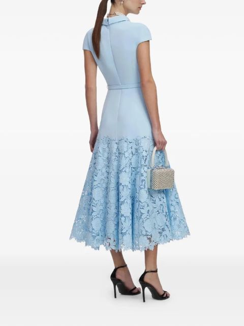 Self-Portrait lace belt midi dress - Blue