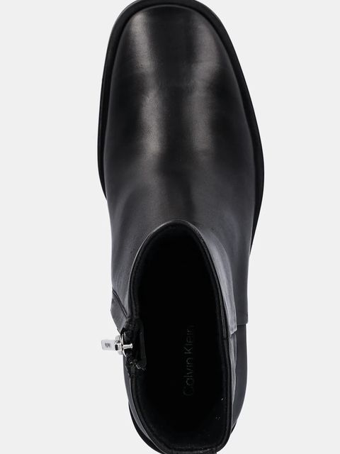 Calvin Klein botki skórzane BLOCK HEEL ZIP BOOT LTH damskie kolor czarny na słupku HW0HW02593