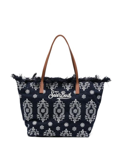 MC2 Saint Barth fringed-detail floral-embroidery tote bag - Blue - zdjęcie produktu nr 1