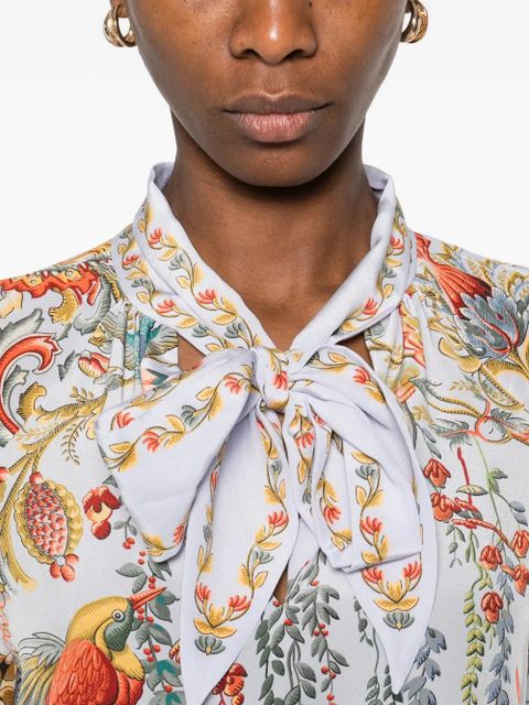ETRO tie-neck bird-print blouse - Blue