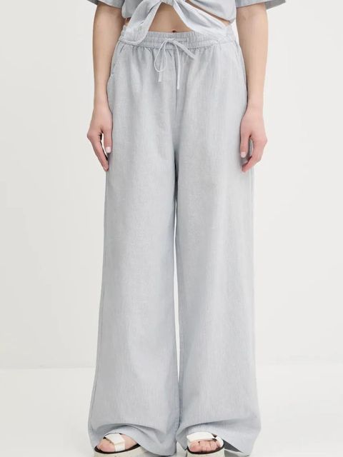 Tommy Jeans spodnie z domieszką lnu damskie kolor niebieski szerokie high waist DW0DW20352 - zdjęcie produktu nr 1