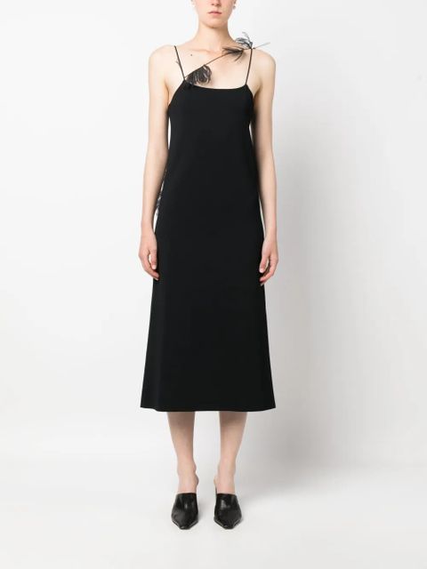 Jil Sander feather-trim slip dress - Black