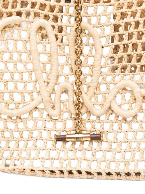 Chloé Double Carry open-knit logo-patch tote bag - Neutrals