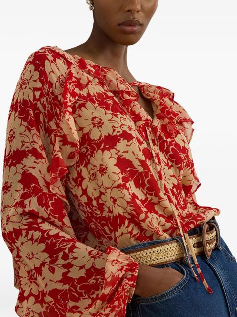 Lauren Ralph Lauren floral-print ruffled shirt - Red