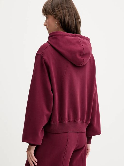 Rotate bluza bawełniana damska kolor bordowy z kapturem gładka 1143872734