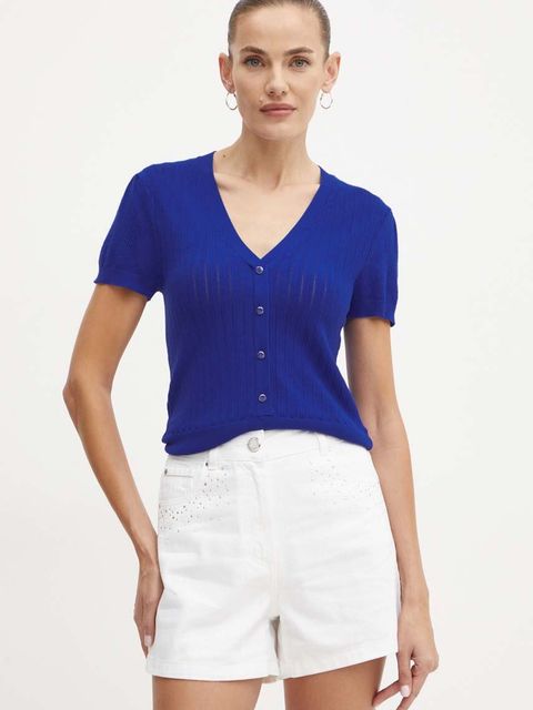 Morgan szorty jeansowe SHEZEL damskie kolor beżowy z aplikacją high waist SHEZEL